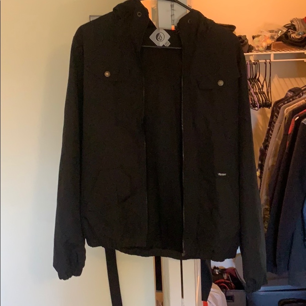 Black volcom rain jacket